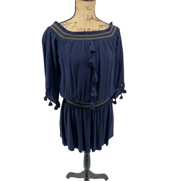 Lilly Pulitzer Navy Blue Joelle Off Shoulder Mini‎ Short Dress Coastal Summer - Picture 2 of 15